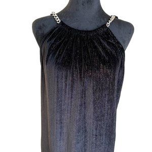 MICHAEL Michael Kors Black Flowy Knee Length Dress Silver Chain Straps Size S